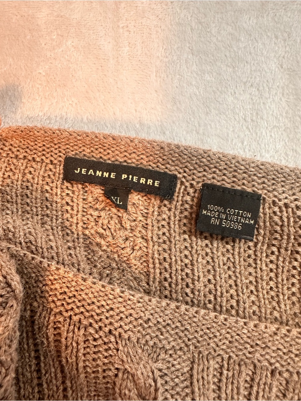 Jeanne Pierre Cable Knit Sweater XL Brown Cotton Chunky Fisherman Pullover - Picture 5 of 7